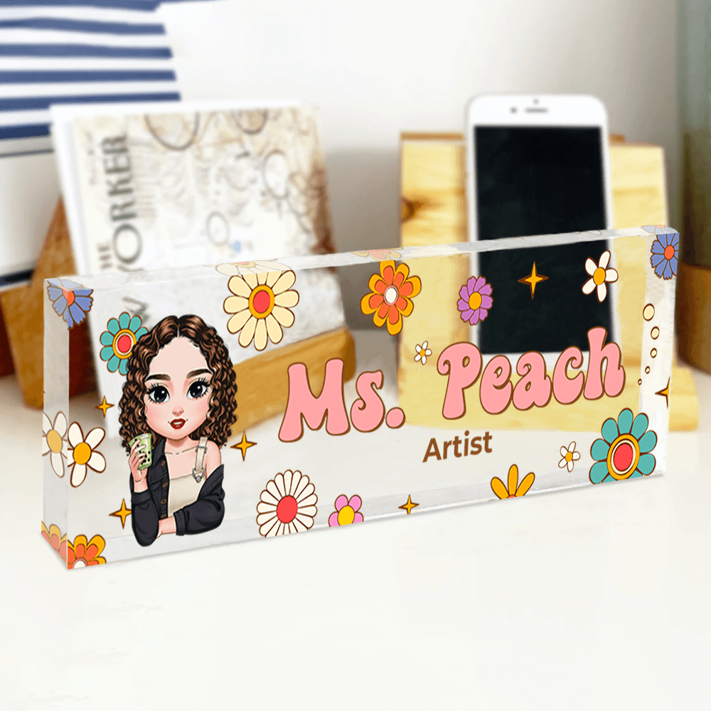 Personalized Teacher Desk Sign - Custom Hippie Flowers Magic Name