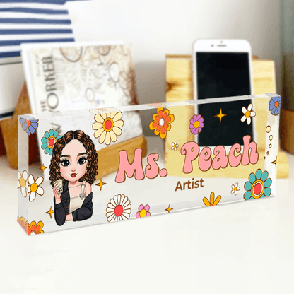 Personalized Teacher Desk Sign - Custom Hippie Flowers Magic Name