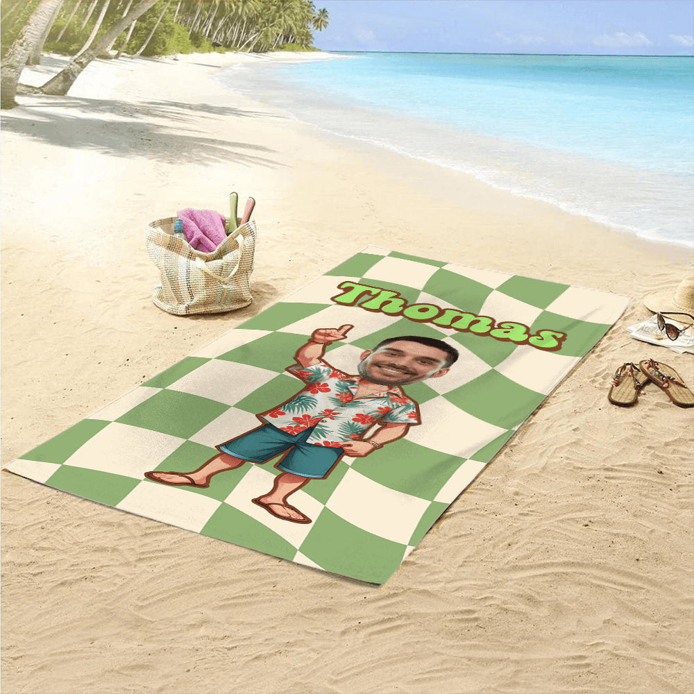 Personalized Retro Checkered Beach Towel - Custom Name Towel