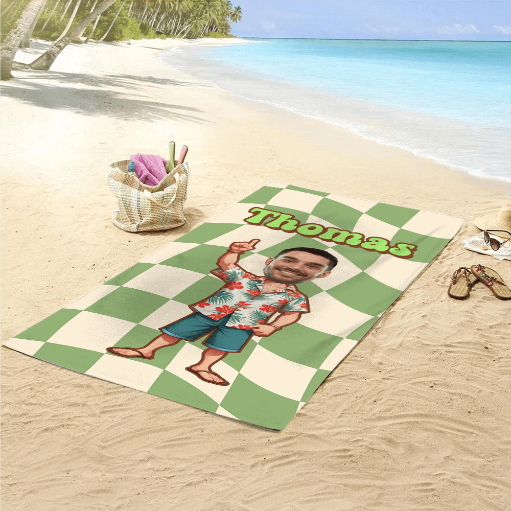 Personalized Retro Checkered Beach Towel - Custom Name Towel