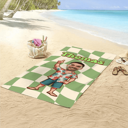 Personalized Retro Checkered Beach Towel - Custom Name Towel