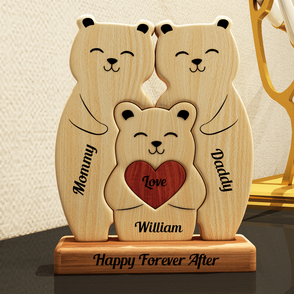 Teddy Bear Family Puzzle - Wooden Bears Family - Pet Carvings Gift