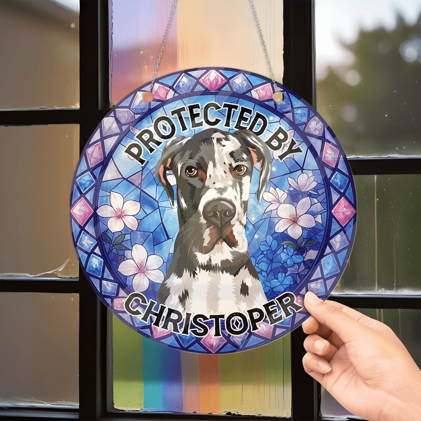 Protected by My Dog Hanging - Personalized Acrylic Door Sign