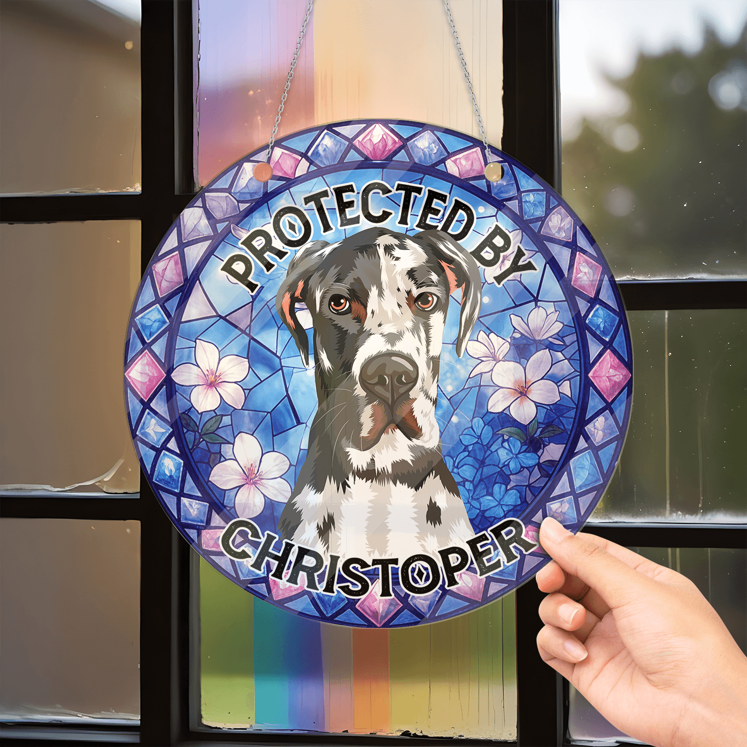 Protected by My Dog Hanging - Personalized Acrylic Door Sign