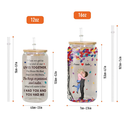 Personalized Glass Bottle with Lid & Straw - Couple Gift