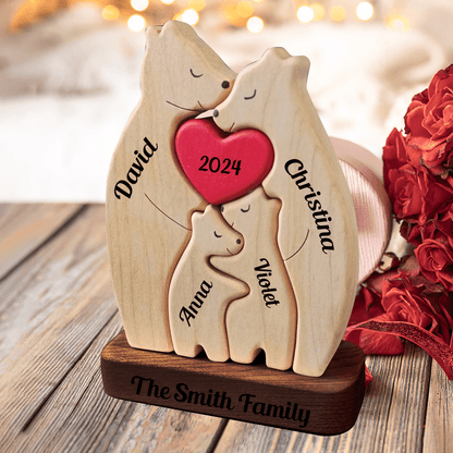 Family Hearts Puzzle - Wooden Bears Family - Wooden Pet Carvings