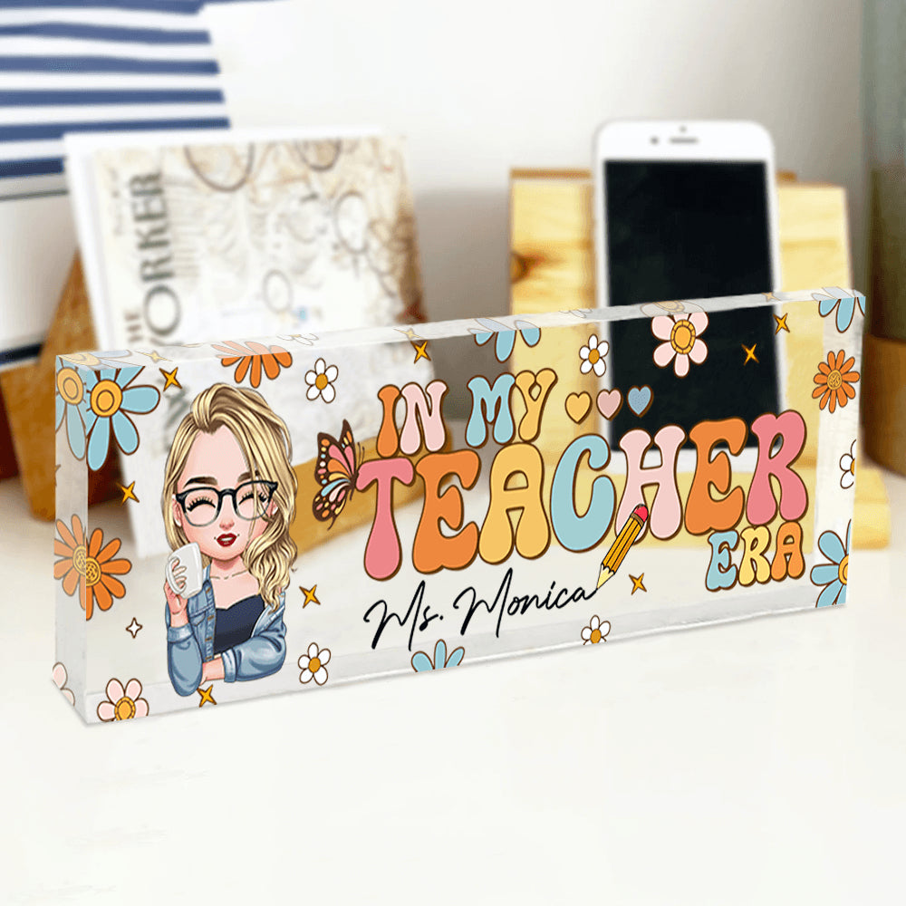 Personalized Teacher Desk Sign - In My Teacher Era Retro Flowers