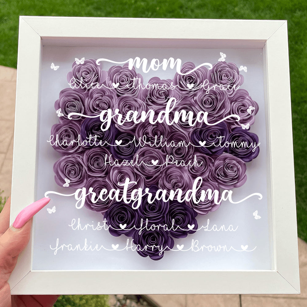 Mom Heart Shaped Monogram Flower - Personalized Flower Shadow Box