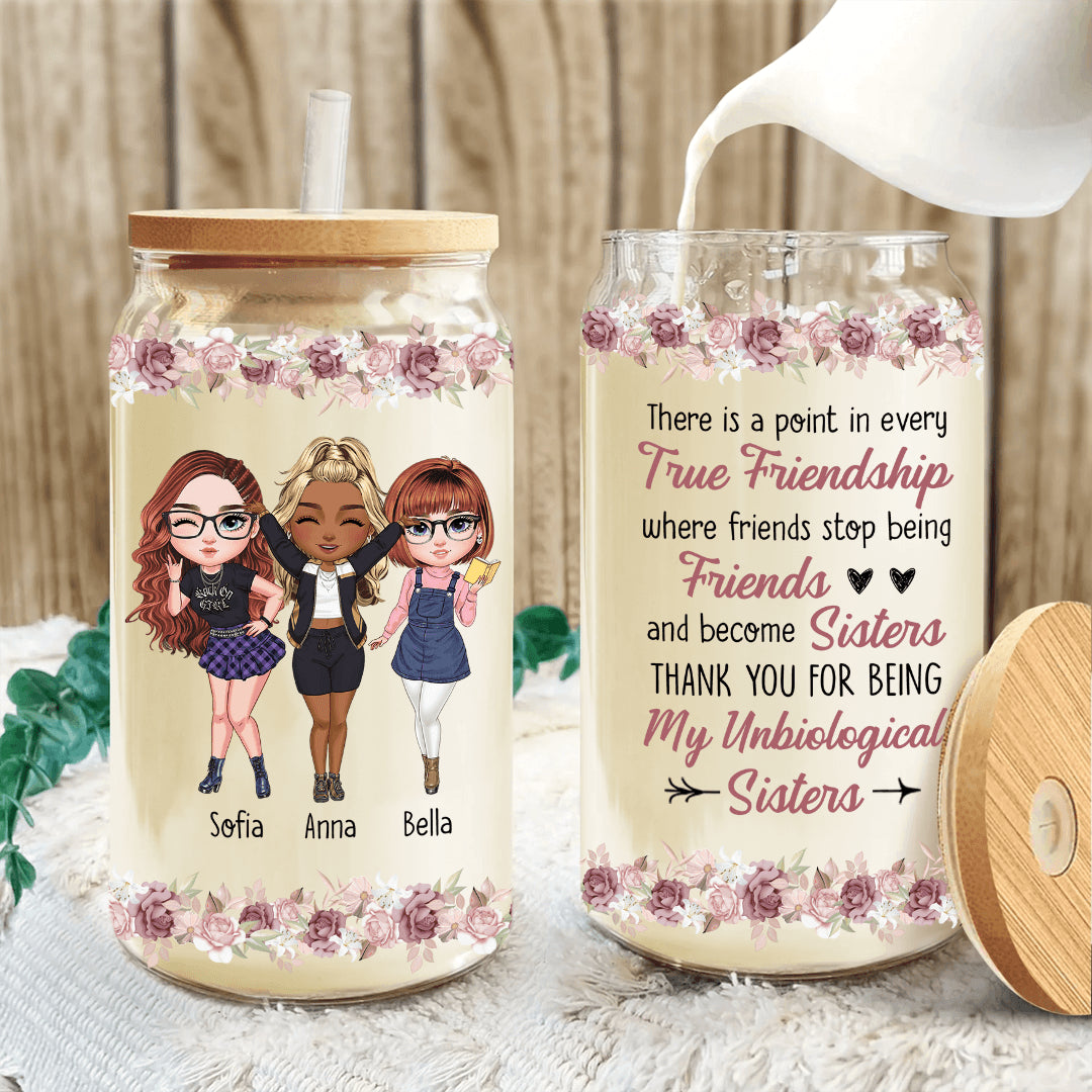 True Friends Become Sisters - Personalized Clear Glass Cup