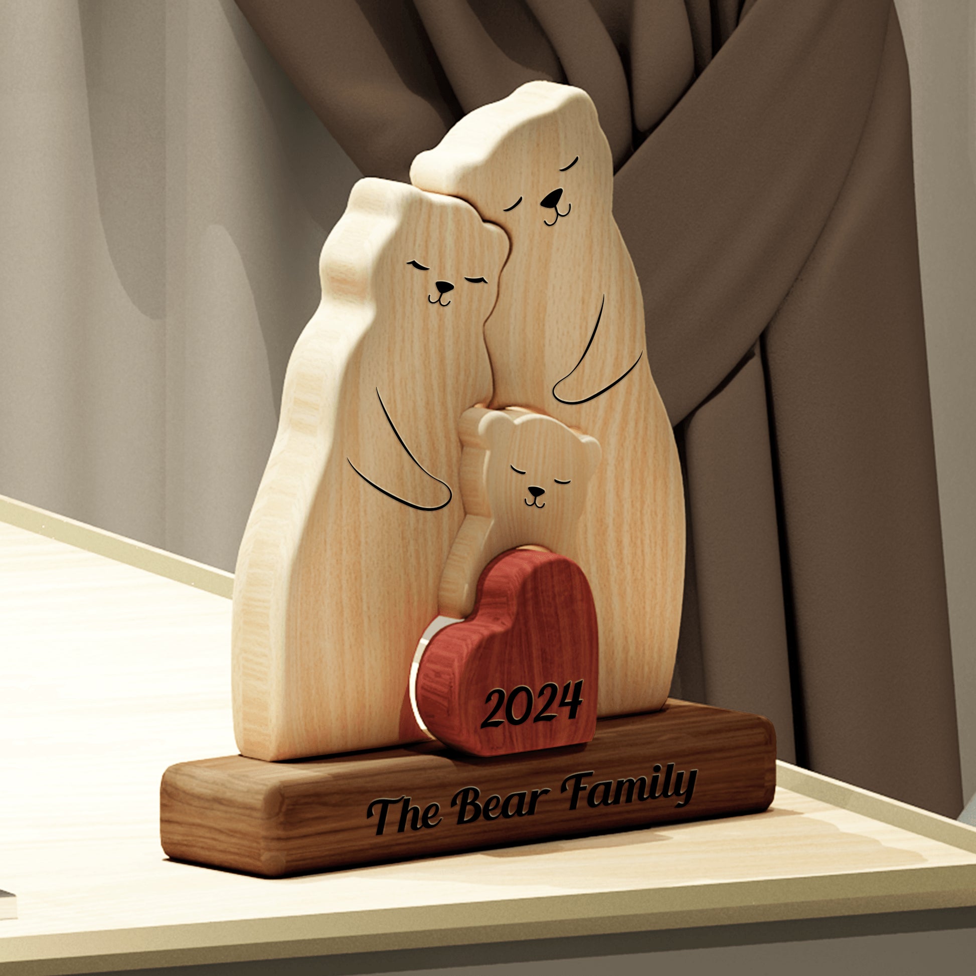 Teddy Bear Wooden Family - Puzzle Wooden Family - Wooden Pet Carvings