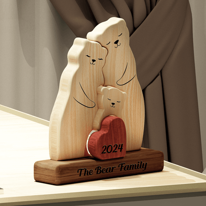 Teddy Bear Wooden Family - Puzzle Wooden Family - Wooden Pet Carvings