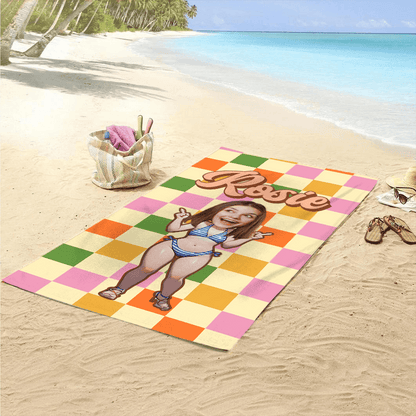 Personalized Retro Checkered Beach Towel - Custom Name Towel