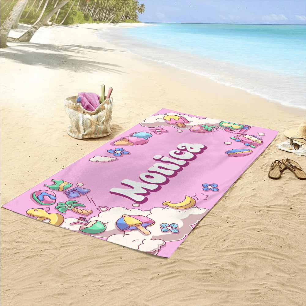 Personalized Beach Towel Name - Custom Name Summer Pool Towel