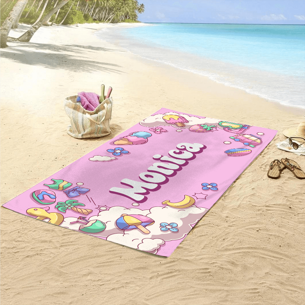 Personalized Beach Towel Name - Custom Name Summer Pool Towel