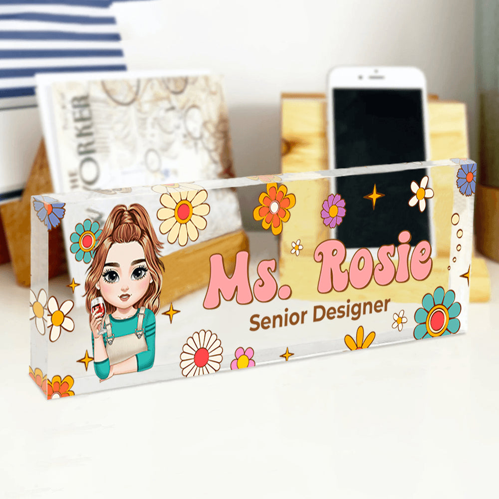 Personalized Teacher Desk Sign - Custom Hippie Flowers Magic Name