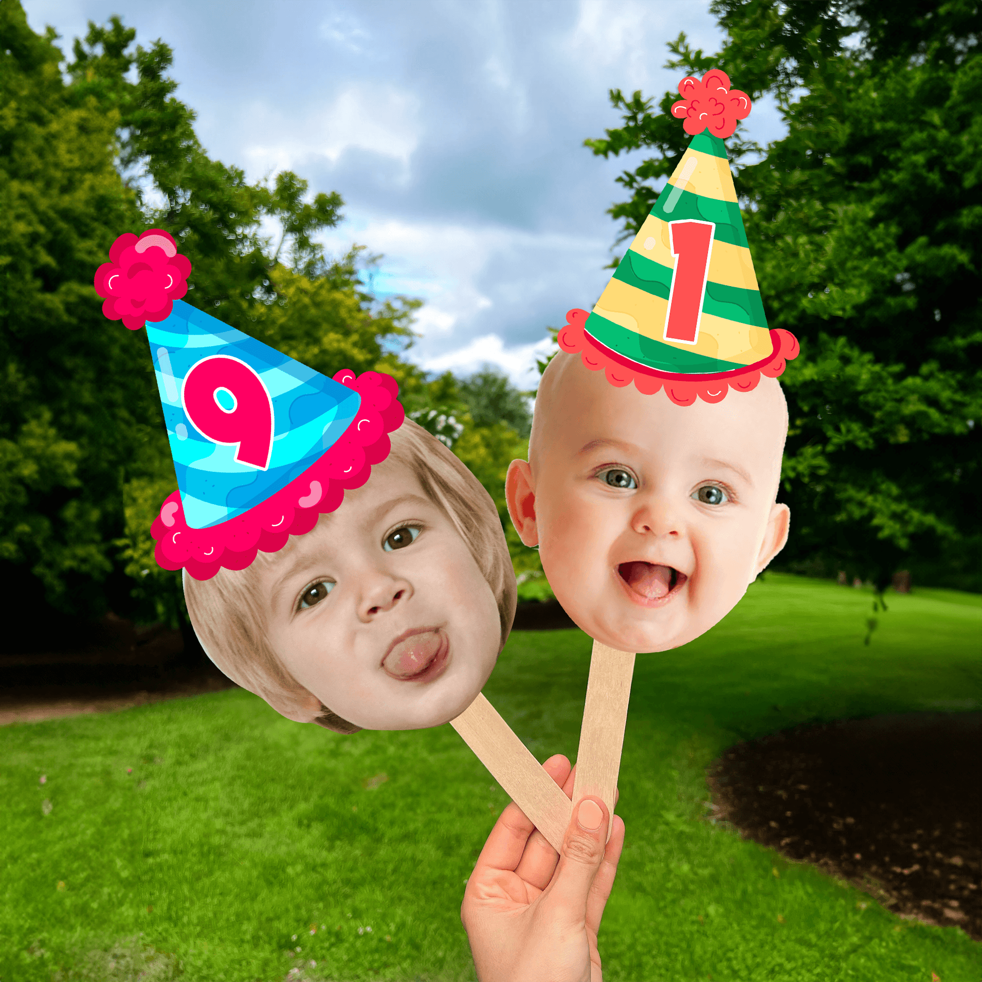 Personalized Birthday Face Fans With Wooden Handle - Fans Faces on a Hold Birthday - Personalized Custom Face Fan