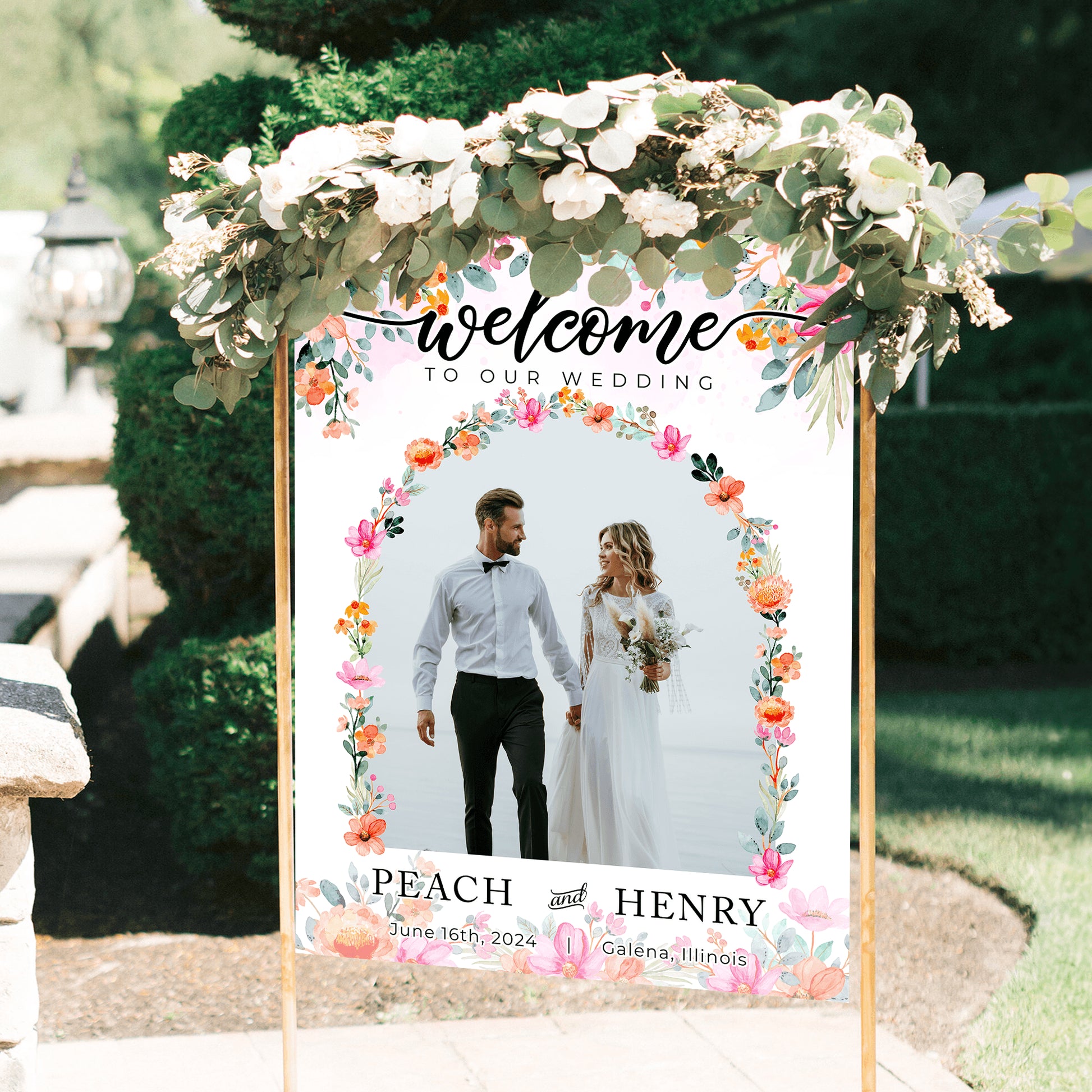 Flower Wedding Welcome Sign - Modern Wedding Decoration