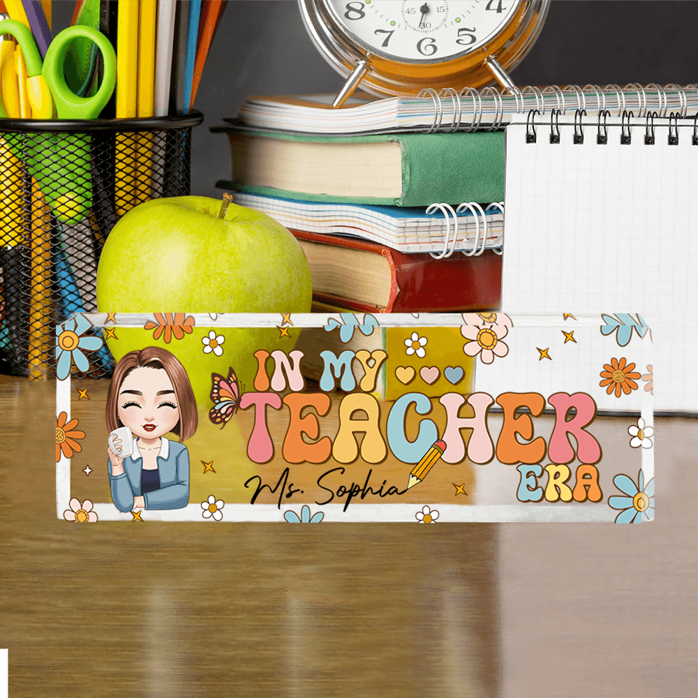 Personalized Teacher Desk Sign - In My Teacher Era Retro Flowers