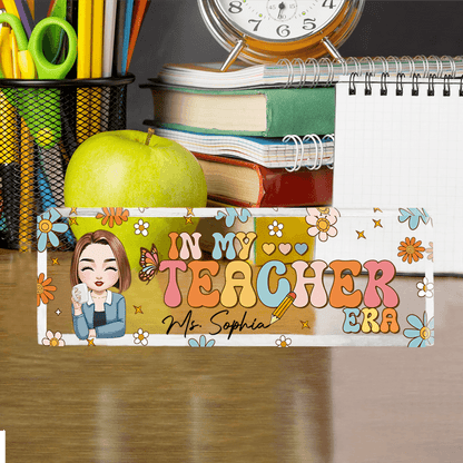 Personalized Teacher Desk Sign - In My Teacher Era Retro Flowers