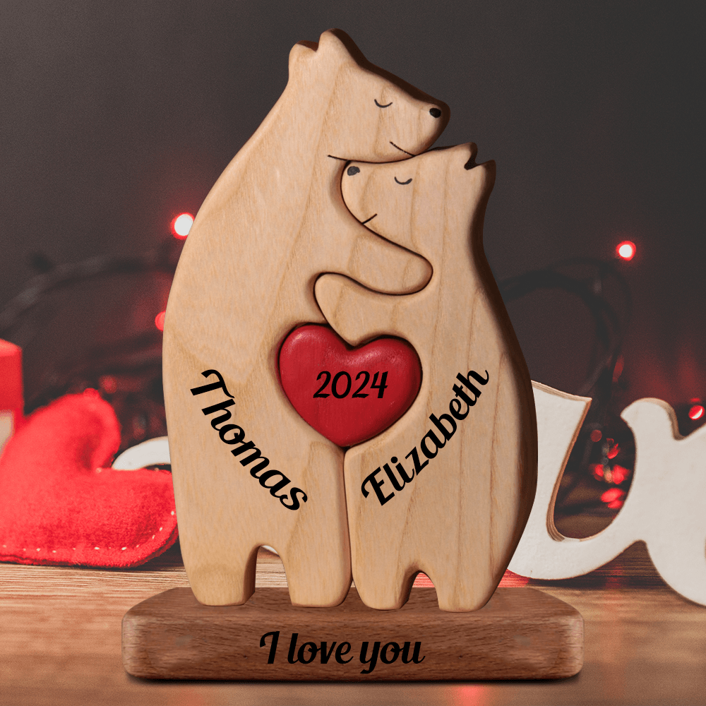 Family Hearts Puzzle - Wooden Bears Family - Wooden Pet Carvings