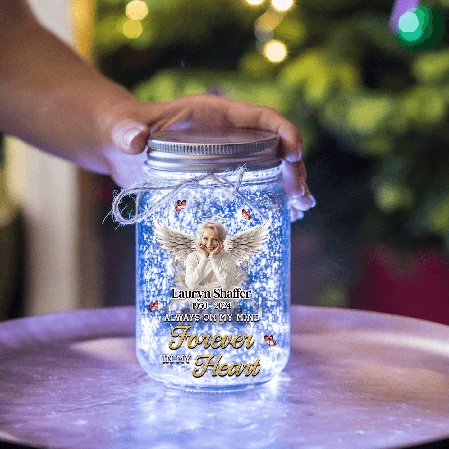 Personalized Memorial Jar Light - Your Wings Were Ready But Not