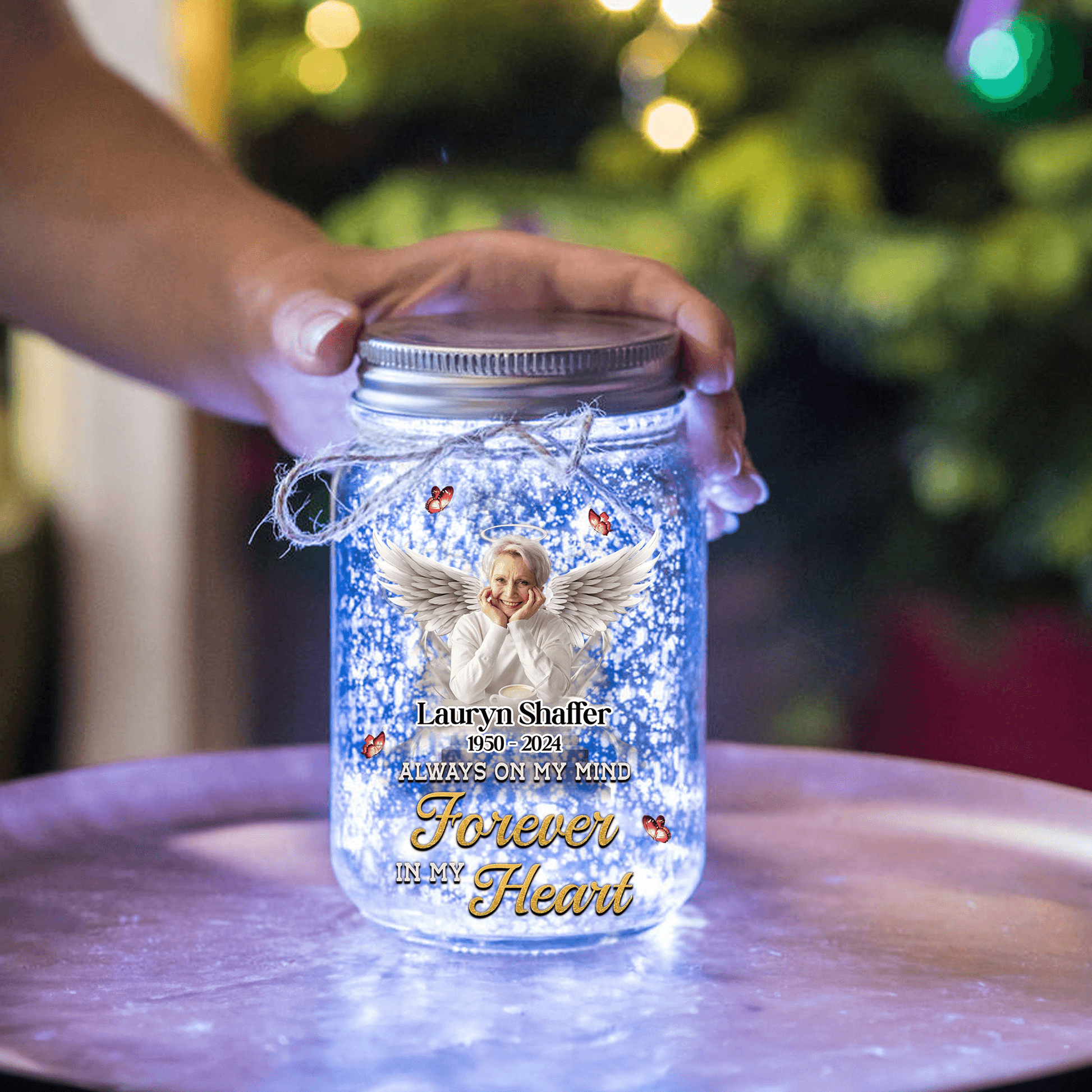 Personalized Memorial Jar Light - Your Wings Were Ready But Not