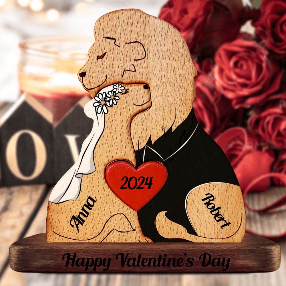 Married Lion Family Puzzle - Wooden Pet Carving Keepsake