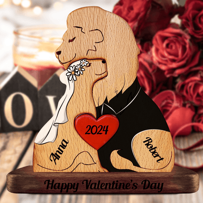 Married Lion Family Puzzle - Wooden Pet Carving Keepsake