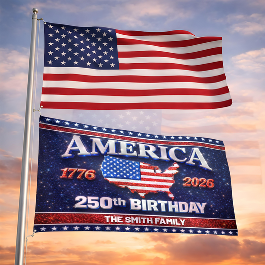 Glitter Custom Family Name 250th Birthday - America Freedom With Eagle - House Flag Decor