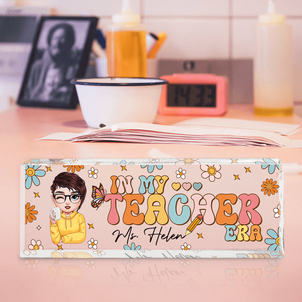 Personalized Teacher Desk Sign - In My Teacher Era Retro Flowers