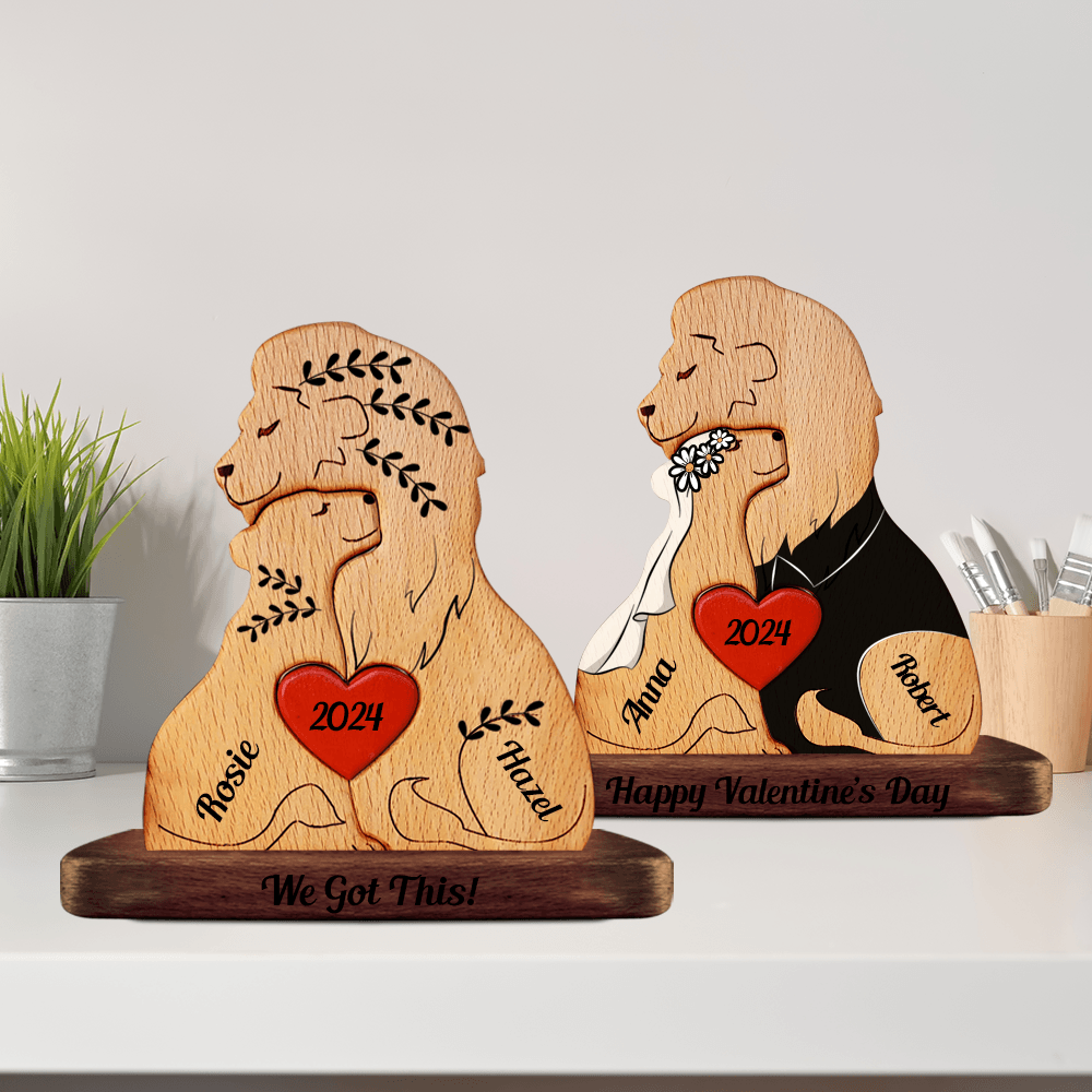 Married Lion Family Puzzle - Wooden Pet Carving Keepsake