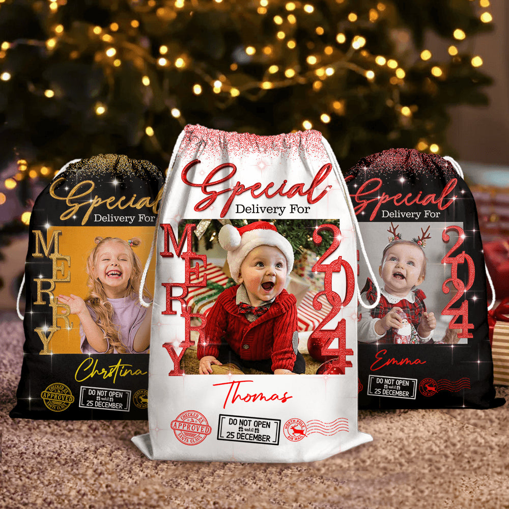 Personalized Glitter Santa Sack - Special Delivery Gift Bag