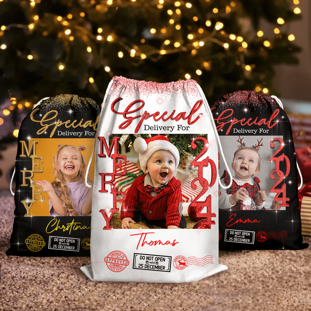 Personalized Glitter Santa Sack - Special Delivery Gift Bag