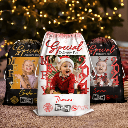 Personalized Glitter Santa Sack - Special Delivery Gift Bag