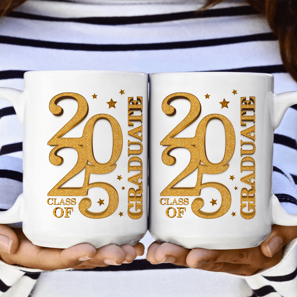 Personalized 2025 Grad Mug - Trendy Glitter Graduation Coffee Mug
