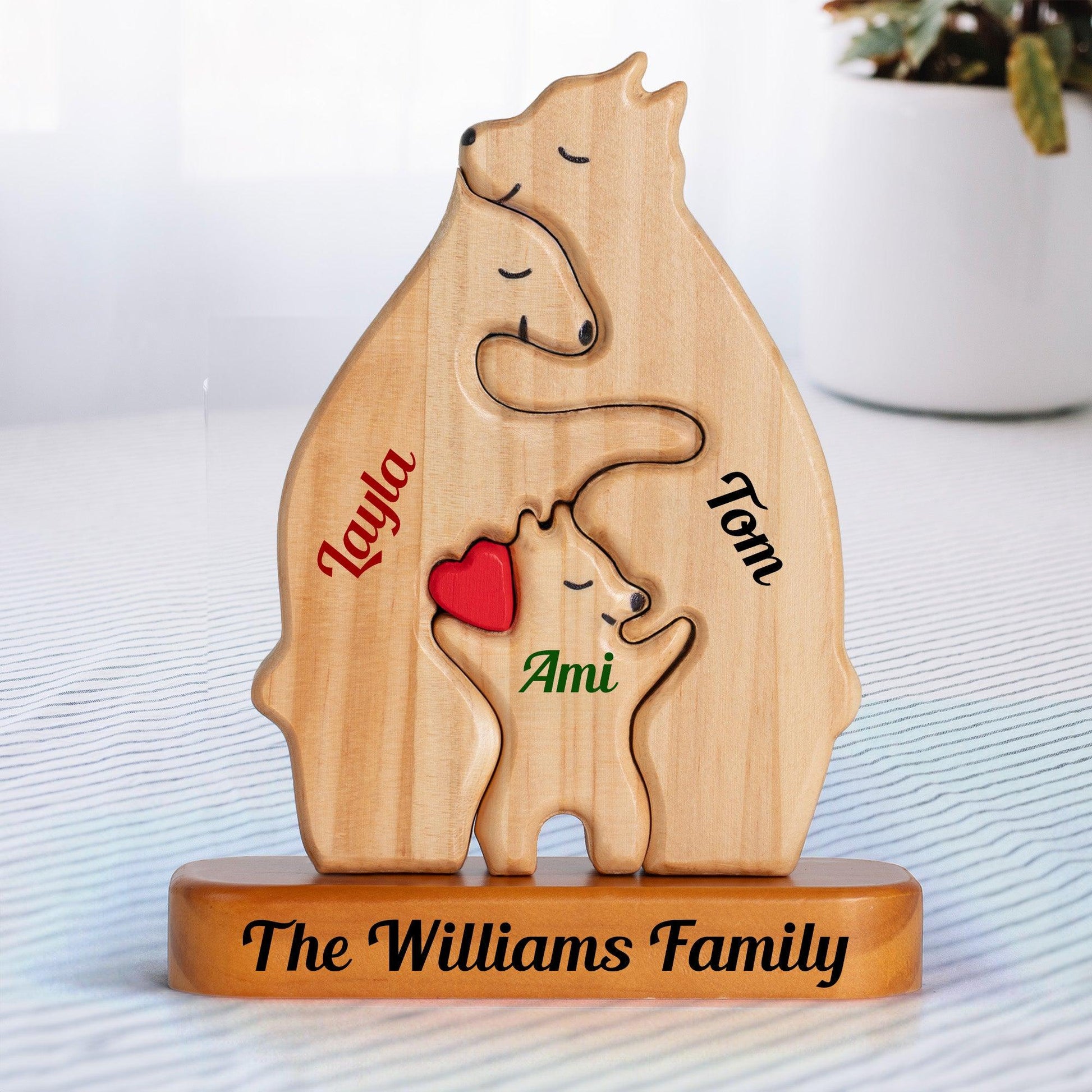 Colorful Name Wooden Bears Family, Bear Shaped Wood Puzzle with Custom Name - Thanksgiving, Christmas (Test Customily option)