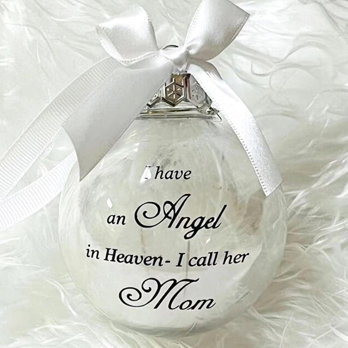 In Heaven Relatives Ornament - Feather Plastic Ball - Christmas Decor