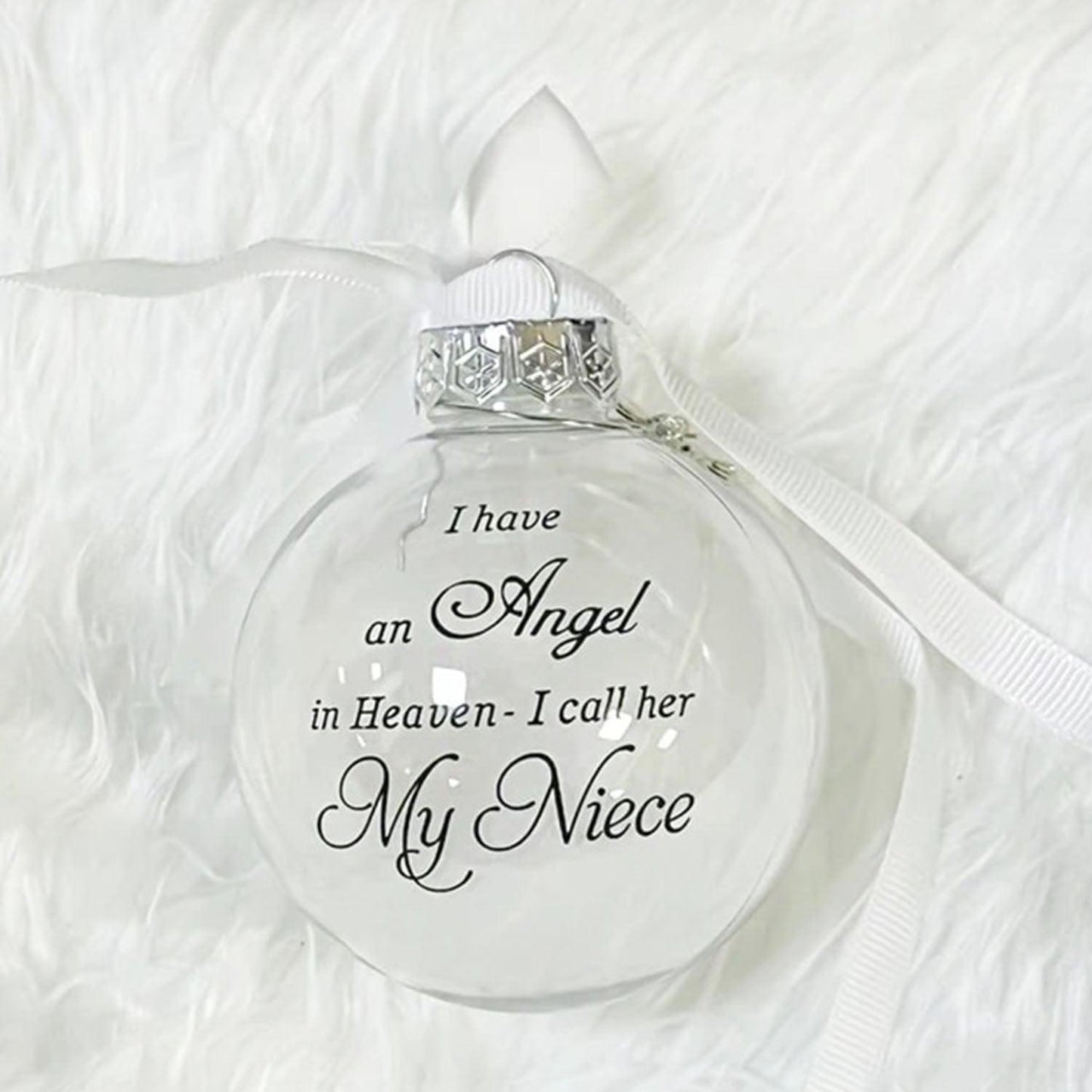 In Heaven Relatives Ornament - Feather Plastic Ball - Christmas Decor