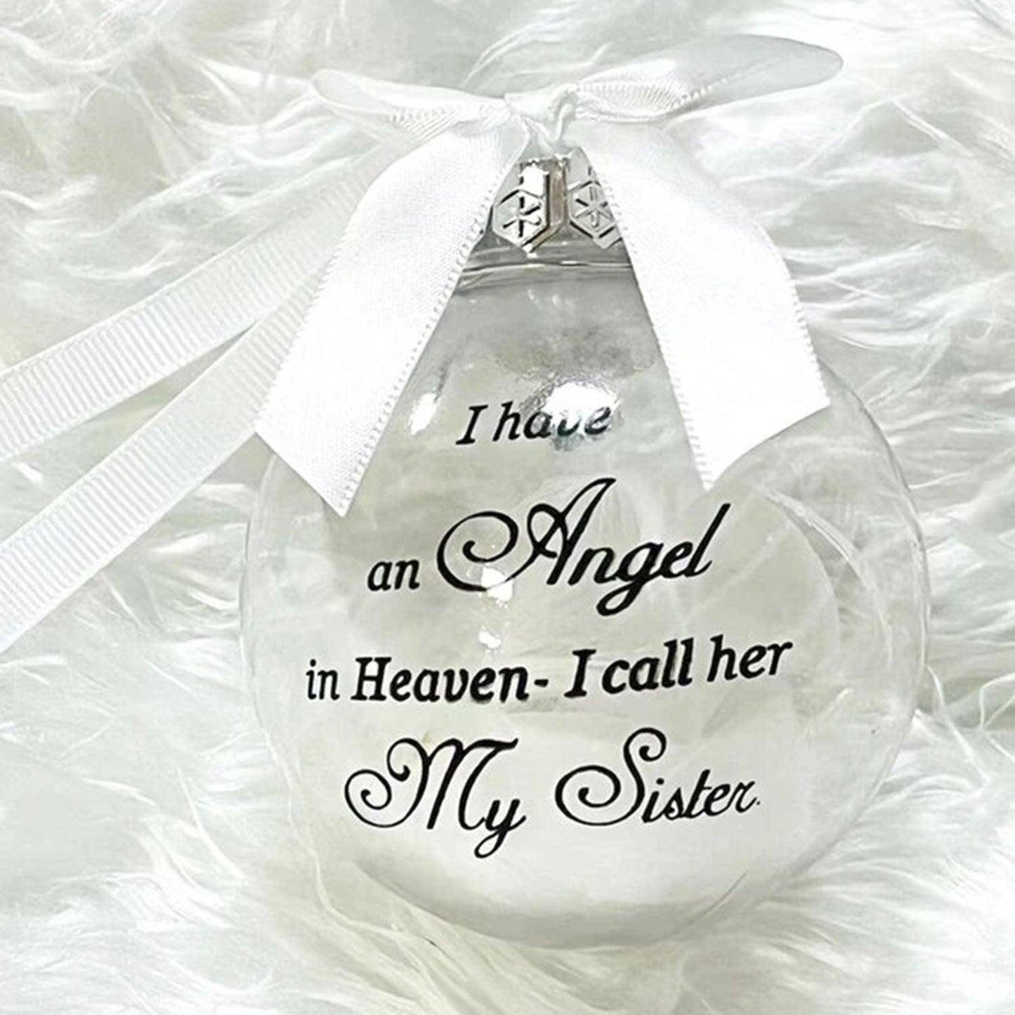 In Heaven Relatives Ornament - Feather Plastic Ball - Christmas Decor
