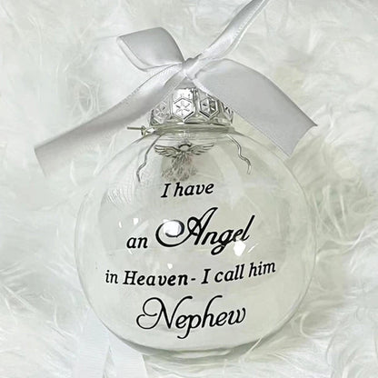 In Heaven Relatives Ornament - Feather Plastic Ball - Christmas Decor