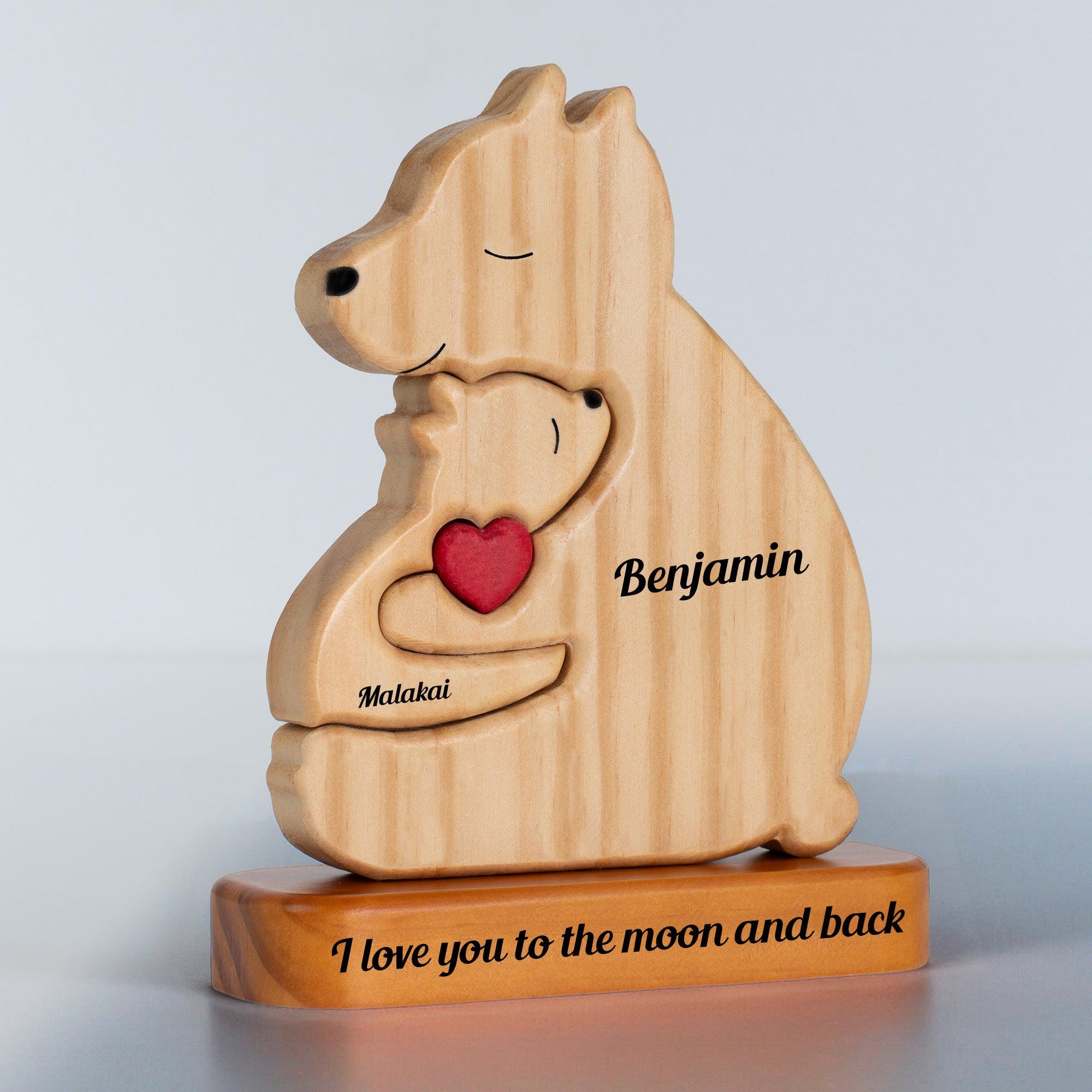 Personalized Single Parent Family With Stand - Puzzle Wooden Bear
