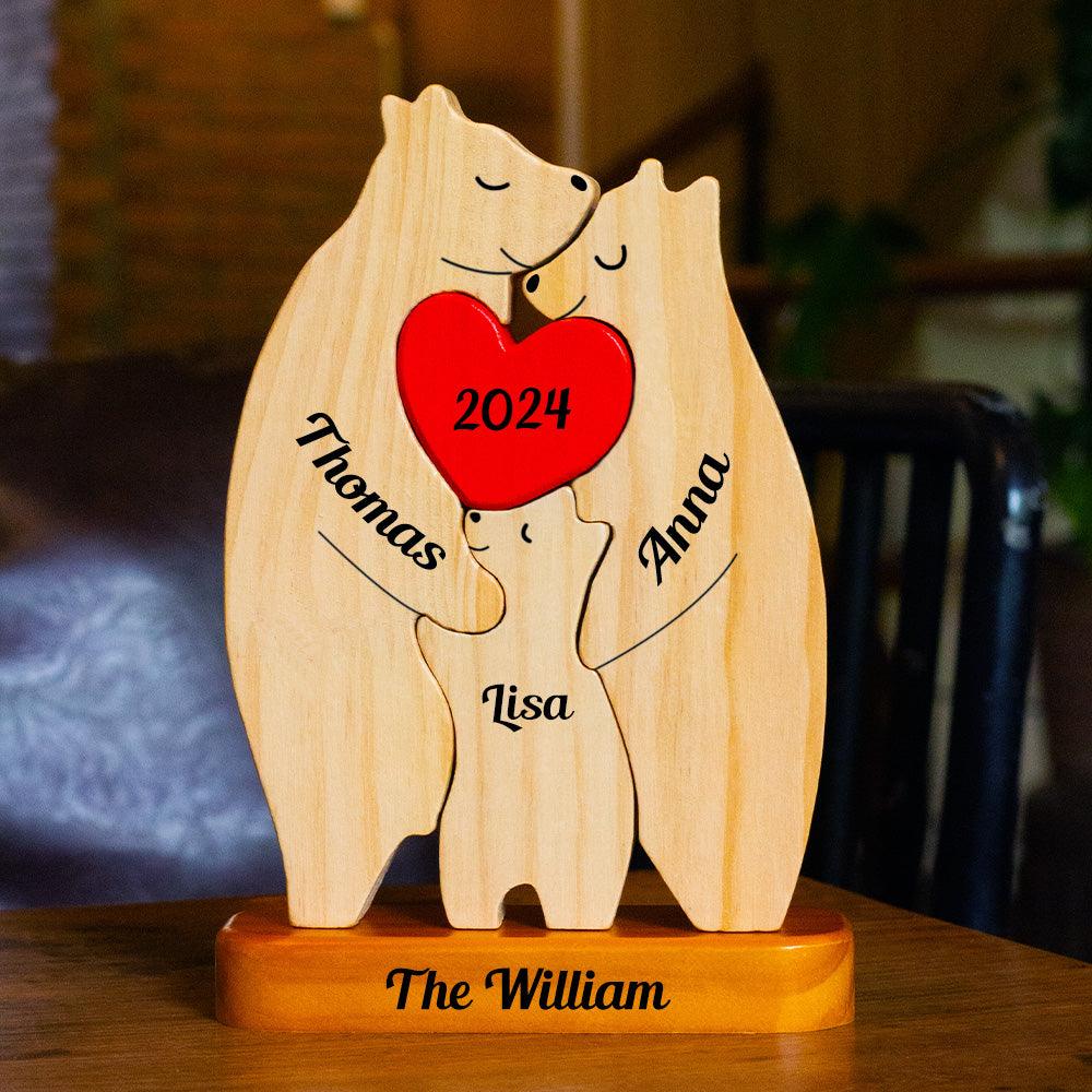 Family Hearts Puzzle - Wooden Bears Family - Wooden Pet Carvings