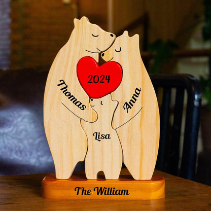 Family Hearts Puzzle - Wooden Bears Family - Wooden Pet Carvings
