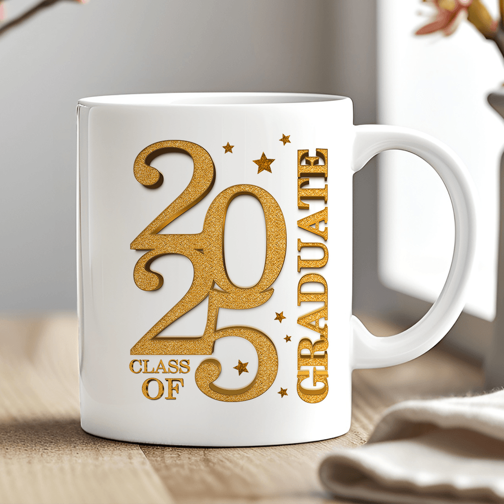 Personalized 2025 Grad Mug - Trendy Glitter Graduation Coffee Mug