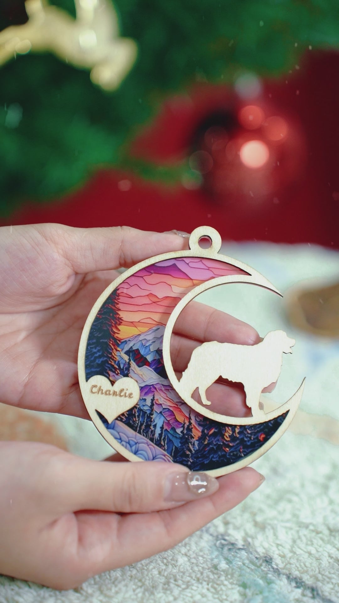 Colorful Moon Personalized Suncatcher - Dog Lover Ornament