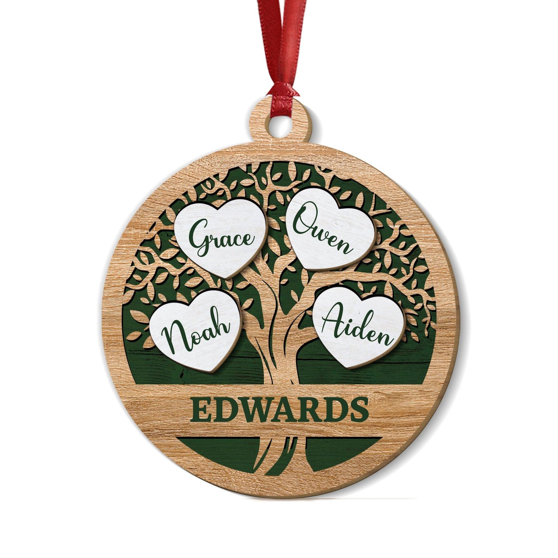 Tree of Life Custom Family Name - 2-Layer Wood Ornament