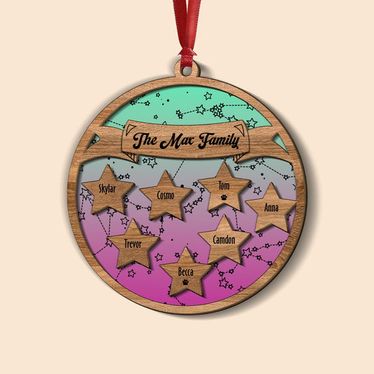 Star Sign Family Name Ornament - Wood Ornament 2 Layered