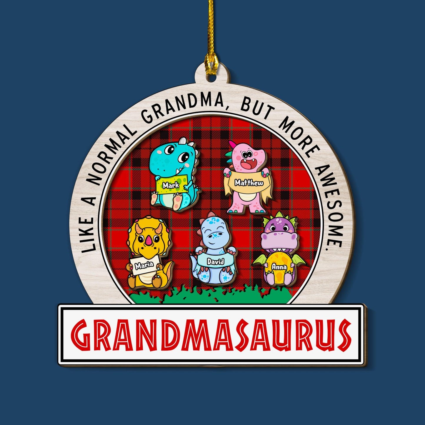 Grandmasaurus Kids Ornament - Custom Shape Wood Ornament - Wood Ornament 2 Layered