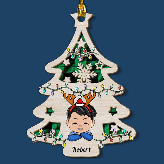 Christmas Tree Kids Ornament - Custom Shape Wood Ornament