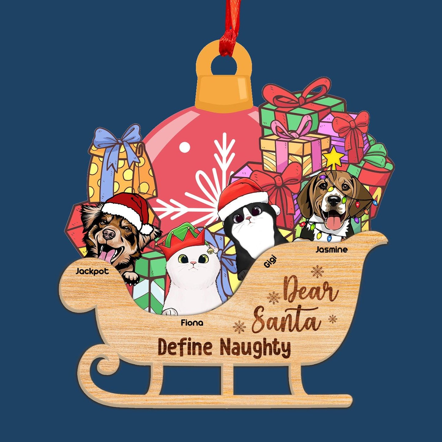 Lieber Weihnachtsmann, definieren Sie frech – Geschenk für Hundeliebhaber und Katzenliebhaber – Weihnachtsgeschenk – personalisiertes Holzornament in individueller Form 